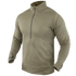 The Condor Base II Zip Pullover, featuring long sleeves, a high collar, textured tan fabric, and a quarter-zip design, is displayed on a plain background.