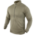 The Condor Base II Zip Pullover, featuring long sleeves, a high collar, textured tan fabric, and a quarter-zip design, is displayed on a plain background.