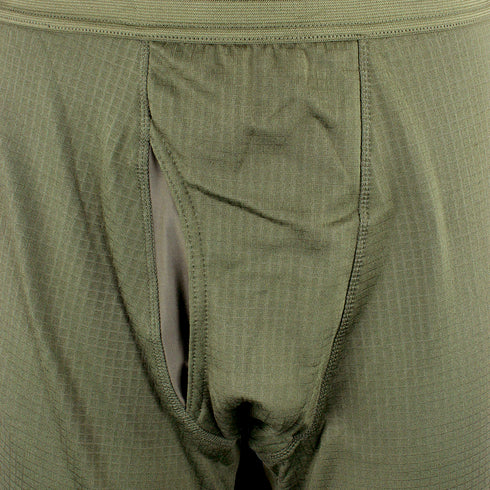Close-up view of Condor Base II Mid-Weight Drawer mens underwear in green with a front fly and tactical-inspired textured fabric.
