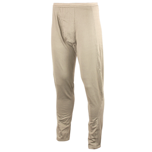 The Condor Base II Mid-Weight Drawer, beige thermal long johns with an elastic waistband, ideal for military or law enforcement personnel, shown on a white background.