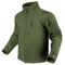 The Condor Phantom Softshell Jacket is a green, long-sleeve tactical jacket featuring a high collar, zippered chest and side pockets, and adjustable cuffs, shown on an invisible mannequin.