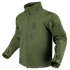 The Condor Phantom Softshell Jacket is a green, long-sleeve tactical jacket featuring a high collar, zippered chest and side pockets, and adjustable cuffs, shown on an invisible mannequin.