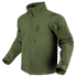 The Condor Phantom Softshell Jacket is a green, long-sleeve tactical jacket featuring a high collar, zippered chest and side pockets, and adjustable cuffs, shown on an invisible mannequin.