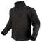 The Condor Phantom Softshell Jacket, shown on an invisible mannequin, is a black zip-up tactical jacket featuring multiple zippered pockets, a high collar, and adjustable cuffs.