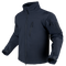 The Condor Phantom Softshell Jacket is a dark blue zip-up with a high collar, zippered chest and arm pockets, and adjustable cuffs, shown on a plain background.