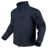 The Condor Phantom Softshell Jacket is a dark blue zip-up with a high collar, zippered chest and arm pockets, and adjustable cuffs, shown on a plain background.