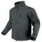 The Condor Phantom Softshell Jacket, in dark gray, features a zip-up front, high collar, zippered chest and sleeve pockets, and adjustable cuffs. Shown on an invisible mannequin.