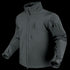 The Condor Phantom Softshell Jacket, in dark gray, features a zip-up front, high collar, zippered chest and sleeve pockets, and adjustable cuffs. Shown on an invisible mannequin.