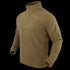 The Condor Quarter Zip Pullover is a tan, long-sleeve fleece with a stand-up collar and zippered chest pocket, perfect for bushcraft or EDC, shown on a mannequin torso.