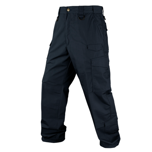 Condor Sentinel Tactical Pants Plus Size in navy blue, featuring multiple pockets, belt loops, and reinforced knees—perfect for bushcraft or first responders—displayed on a white background.