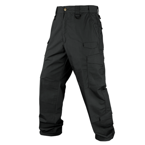 The Condor Sentinel Tactical Pants Plus Size, featuring multiple pockets, belt loops, and a button closure—ideal for military or shooting range use—are displayed against a white background.