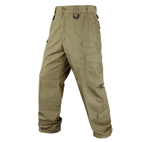 Condor Sentinel Tactical Pants Plus Size in khaki, featuring multiple pockets, belt loops, and reinforced knees—ideal for law enforcement or first responders—shown on a white background.