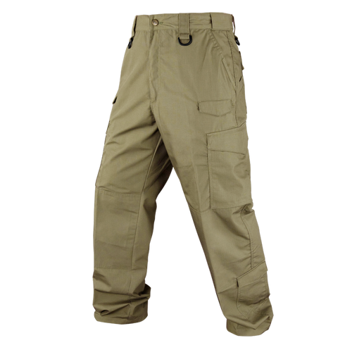 Condor Sentinel Tactical Pants Plus Size in khaki, featuring multiple pockets, belt loops, and reinforced knees—ideal for law enforcement or first responders—shown on a white background.