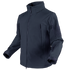 The Condor Summit Zero Softshell Jacket is a navy blue zip-up with a high collar, multiple zippered pockets on the chest and sleeves, and adjustable cuffs.