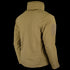 The Condor Summit Zero Softshell Jacket in tan is displayed from the back, featuring long sleeves, a high collar, and a hook-and-loop patch on the upper left sleeve.