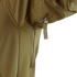 Close-up of the Condor Summit Softshell Jacket in olive green, showcasing a vertical zippered pocket with a fabric pull tab designed for cold weather.