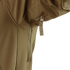 Close-up of the Condor Summit Zero Softshell Jackets brown sleeve, highlighting a vertical zippered pocket with a fabric pull tab.