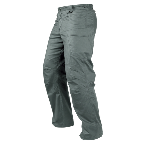 The Condor Stealth Operator Pants, shown in gray with multiple pockets, belt loops, and reinforced stitching, are perfect for bushcraft or EDC. Displayed on a white background.