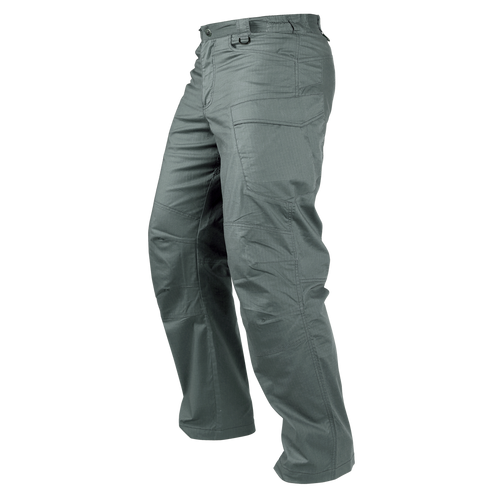 The Condor Stealth Operator Pants, shown in gray with multiple pockets, belt loops, and reinforced stitching, are perfect for bushcraft or EDC. Displayed on a white background.