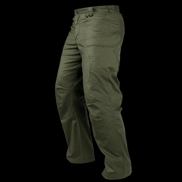 The Condor Stealth Operator Pants in olive green feature multiple pockets, reinforced stitching, and a straight leg cut—perfect for EDC or first responders, shown on a white background.