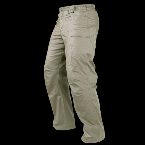 The Condor Stealth Operator Pants, shown from a side angle on a white background, are khaki cargo pants with multiple pockets designed for law enforcement or first responders.