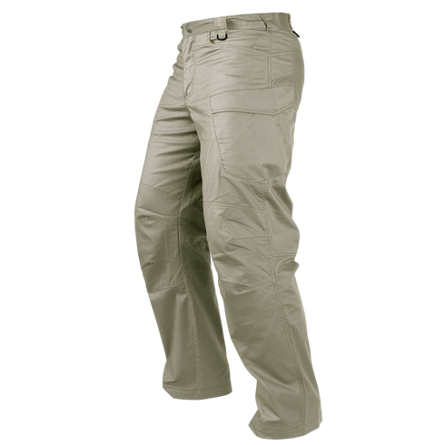 The Condor Stealth Operator Pants, shown from a side angle on a white background, are khaki cargo pants with multiple pockets designed for law enforcement or first responders.