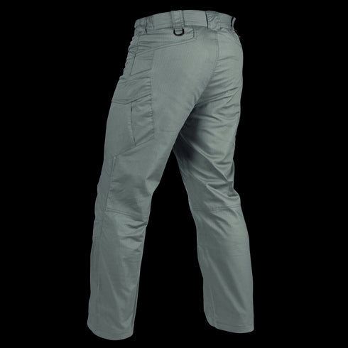 A person is seen from the back wearing Condor Stealth Operator Pants in gray, designed for EDC use with side pockets and reinforced stitching.
