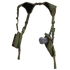 The Condor Vertical Shoulder Holster, shown against a white background, features dual pouches—one for a pistol and the other for extra storage.