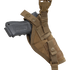 The Condor Vertical Shoulder Holster secures a black handgun in a brown tactical holster with straps and snap buttons, designed for attachment to gear or clothing.