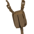 The Condor Vertical Shoulder Holster is a khaki tactical pouch with two front compartments, adjustable straps, and plastic buckle closures.