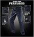 The Condor Cipher Jeans | SALE are dark blue tactical jeans featuring gadget pockets, gusseted crotch, elastic waistband for IWB holster, and back pocket—designed for military and law enforcement use.