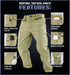 The Condor Sentinel Tactical Pants are shown with labeled features: small open-top pocket, cargo pockets, knee pad pockets, large back pockets, gadget pockets, and calf pockets.