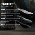 Close-up of Condor Brigade 6" Tactical Boots (Black) showing eco-friendly perfed footbed, adjustable system, lightweight rebound tech with shank, and traction tread pattern.