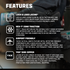 The Condor Brigade 8" Tactical Boots - Zip (Black) feature lock & load lacing, hex-7 zone traction, an airport-friendly build, and a YKK side zipper—with icons and descriptions displayed on a blurred background.