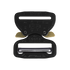 The Austrialpin Cobra Buckle - Pro Style features a black and gold metal quick-release design with engraved instructions—ideal for bushcraft adventures or law enforcement gear.