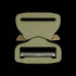 The Cobra Buckle - Pro Style by Austrialpin is an olive green metal buckle with engraved branding, a secure quick-release locking mechanism, and gold release clips—perfect for military or law enforcement use.