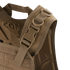 Close-up of the Condor Compact Plate Carrier’s shoulder strap, showing a plastic buckle, dual metal D-rings, and reinforced stitching on brown fabric—perfect for law enforcement or EDC use.