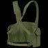 The Condor 7-Pocket Chest Rig in olive green features adjustable shoulder straps, a cross-strap design, side pouches, and secure buckle closures.