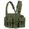 The Condor 7-Pocket Chest Rig in Olive Drab features adjustable shoulder straps and four front pouches secured with buckles and straps.