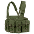 The Condor 7-Pocket Chest Rig in Olive Drab features adjustable shoulder straps and four front pouches secured with buckles and straps.