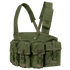 The Condor 7-Pocket Chest Rig in Olive Drab features adjustable shoulder straps and four front pouches secured with buckles and straps.