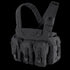 The Condor 7-Pocket Chest Rig is a black tactical vest featuring adjustable shoulder straps and multiple front pouches secured with buckles.