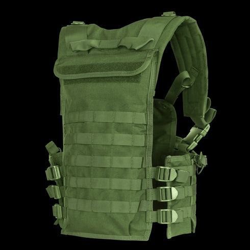 The Condor Modular Chest Set - Scorpion OCP is a tactical green vest with adjustable straps, multiple buckles, and MOLLE webbing for gear attachment, displayed on a white background.