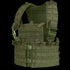 The Condor Modular Chest Set in Olive Drab features adjustable straps, padded shoulders, plastic buckles, and multiple webbing loops for secure gear carry and added protection.