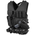 The Condor Cross Draw Vest is a black tactical vest featuring multiple pockets, a holstered handgun, and gear attachments, designed for first responders or law enforcement professionals.
