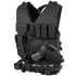 The Condor Cross Draw Vest is a black tactical vest featuring multiple pockets, a holstered handgun, and gear attachments, designed for first responders or law enforcement professionals.