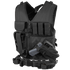 The Condor Cross Draw Vest is a black tactical vest featuring multiple pockets, a holstered handgun, and gear attachments, designed for first responders or law enforcement professionals.