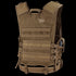 The Condor Cross Draw Vest features a tan design with MOLLE webbing, adjustable shoulder straps, mesh back panel, and multiple attachment points—ideal for law enforcement or shooting range use.