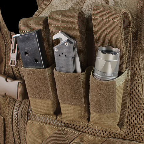 The Condor Cross Draw Vest is designed for the shooting range and features three pouches to hold a magazine, folding knife, and flashlight.