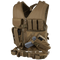 The Condor Cross Draw Vest is a tan tactical vest for military or EDC use, featuring multiple pouches, pockets, holsters—including a holstered handgun and magazine holders—displayed upright.